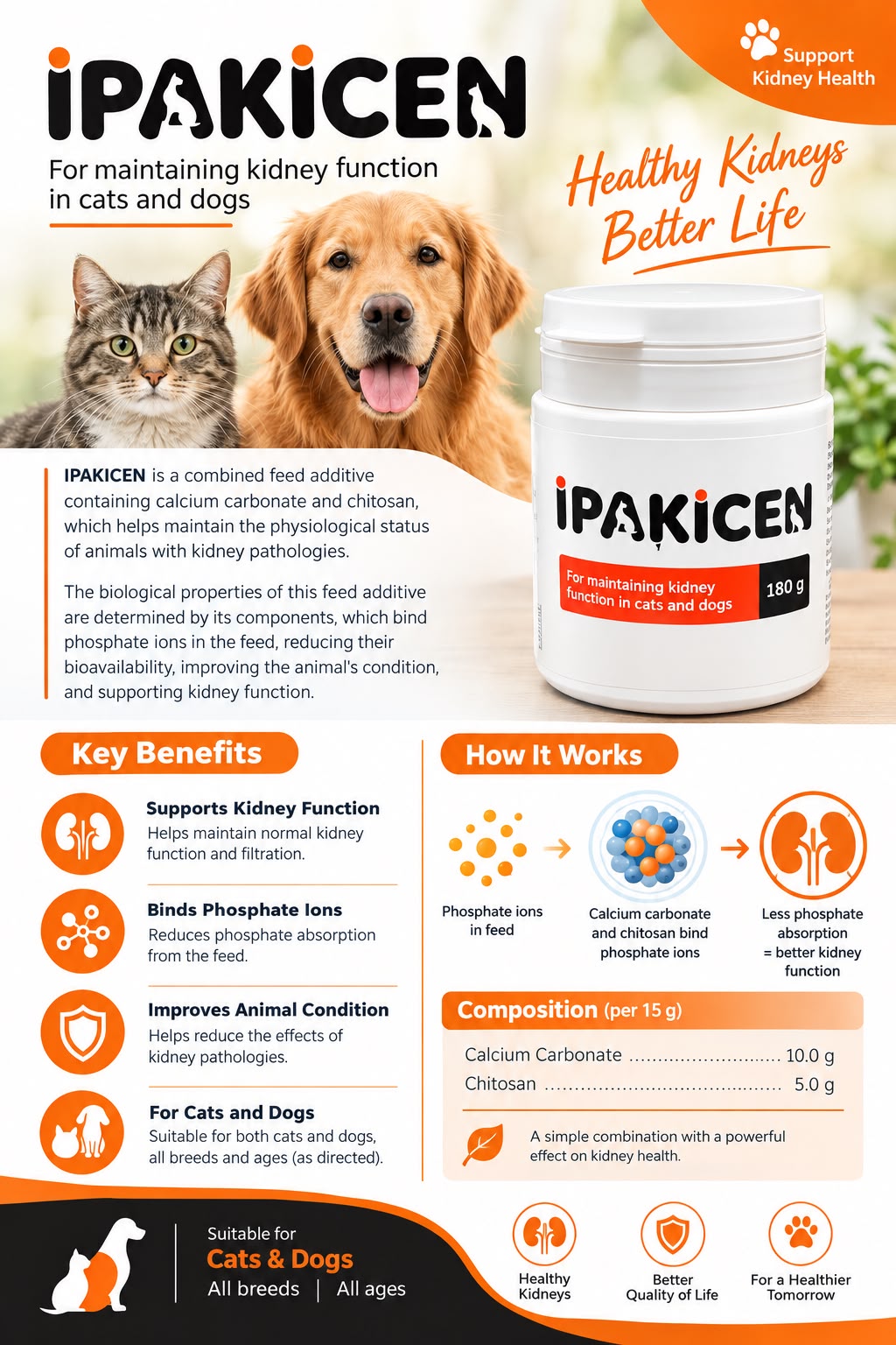 Ipakicen - feed additive for supporting renal function in cats and dogs, 180 g - Image 2